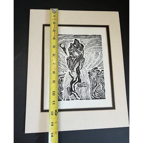 Abstract Ink Drawing Art Photo Print Black White Double Matted 14 x 16" - Picture 4 of 9